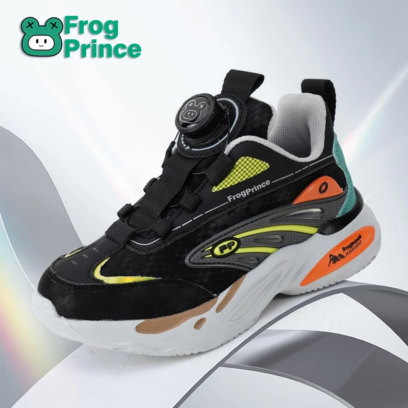 青蛙王子秋季透气儿童运动鞋男童2024新款中大童防滑纽扣鞋