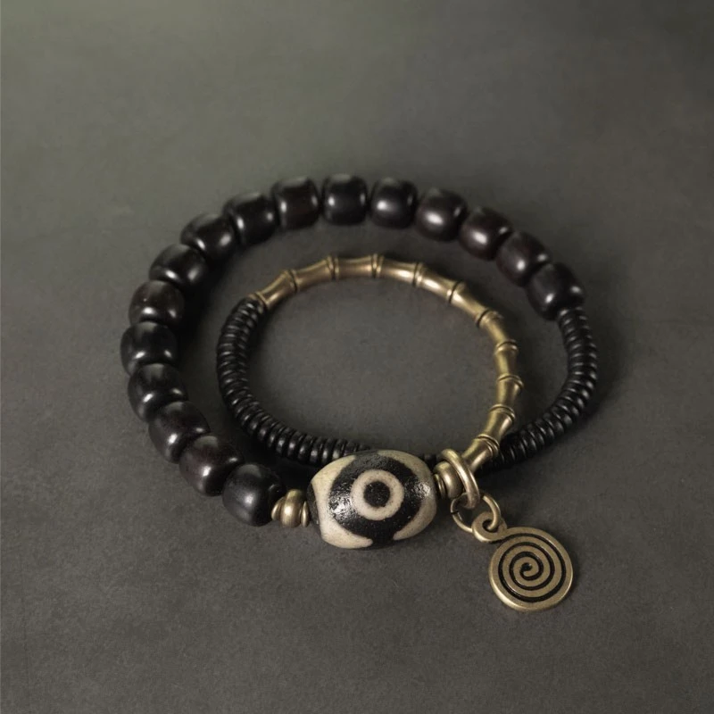 非金属木质手链 原创手工复古双圈手串 个性民族风百搭手饰男女款