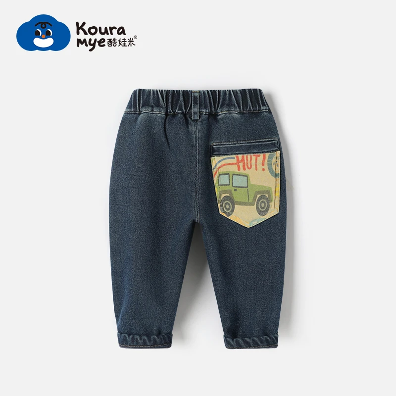 酷娃米冬季新款儿童裤子中小男女宝宝时尚百搭加绒牛仔裤70275