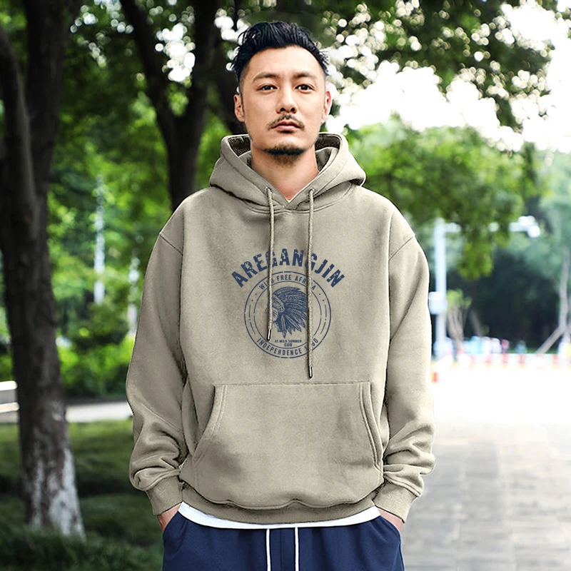 套头春秋长袖加厚宽松加绒印花秋冬卫衣上衣连帽余文乐大码香港风
