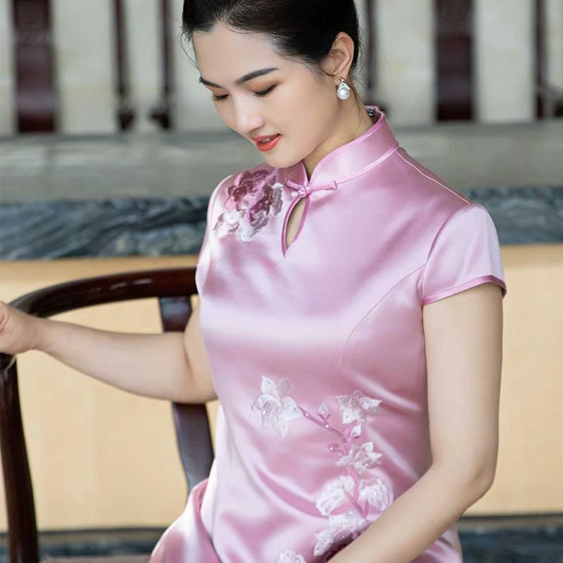 初里的纱婚宴装年轻女中式婚礼妈妈礼服高贵洋气旗袍连衣裙春夏款