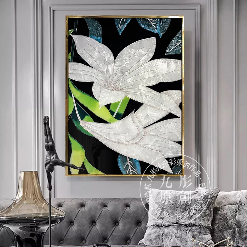 纯掐丝珐琅彩挂画轻奢玄关走廊装饰画冰清玉洁花卉现代掐丝艺术画