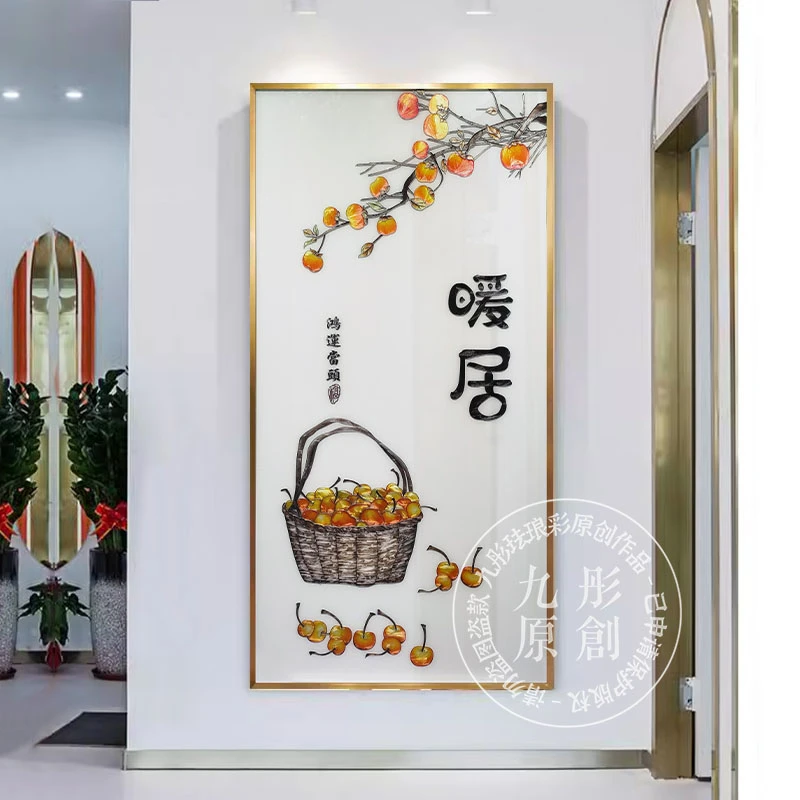 现代简约手绘珐琅彩装饰画清新沙发背景墙画轻奢玄关过道壁画暖居