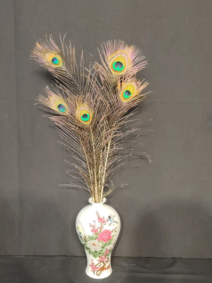 家居饰品摆件陶瓷，孔雀翎。(5根不含花瓶)创意工艺品轻奢客厅摆设