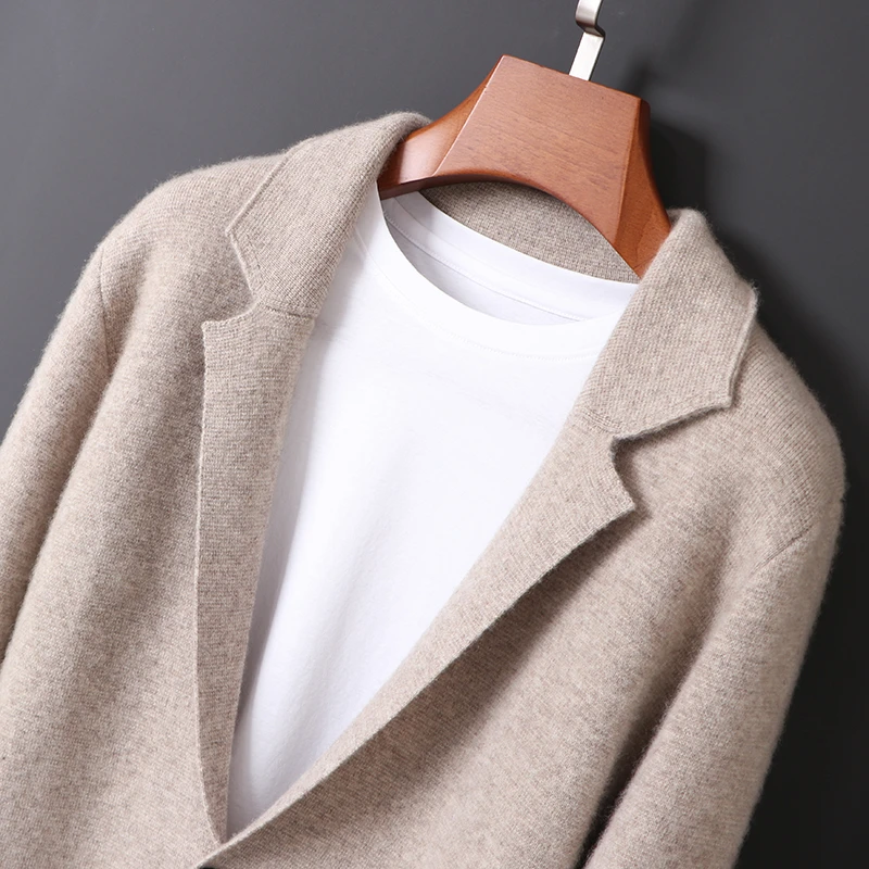 【西装领加厚款】羊毛开衫男士西装领纯色宽松针织商务休闲毛衣外套