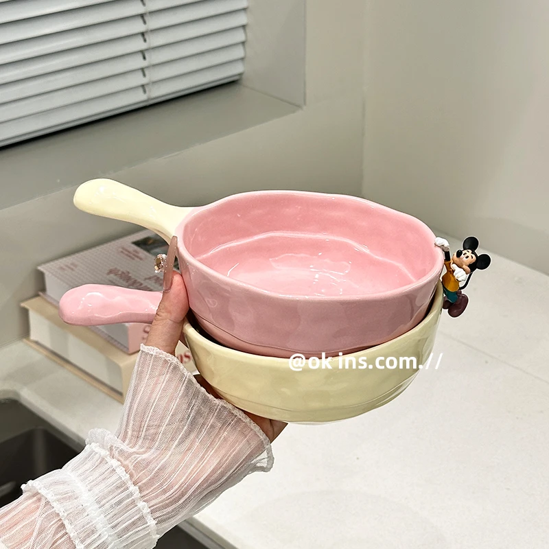 陶瓷手柄碗家用2024新款水果烤碗盘子早餐沙拉泡面碗网红餐具单个