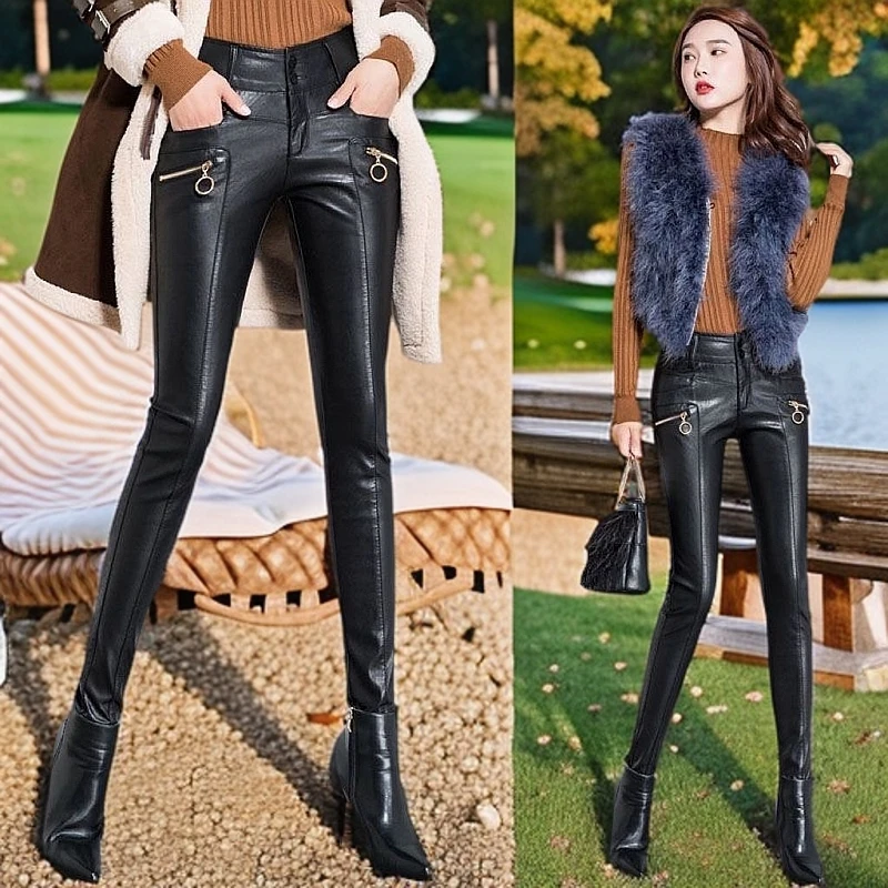 时尚弹力真皮皮裤女休闲2024秋冬新款修身高档显瘦高腰小脚长裤女