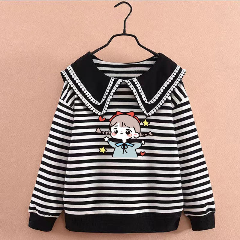 女童卫衣春秋款2023新款秋季中大童条纹上衣儿童洋气秋装女孩外穿