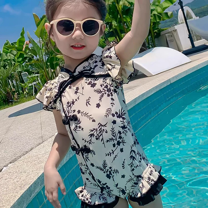 女童泳衣儿童女孩夏季夏装2025新款新中式连体洋气中式游泳衣泳装