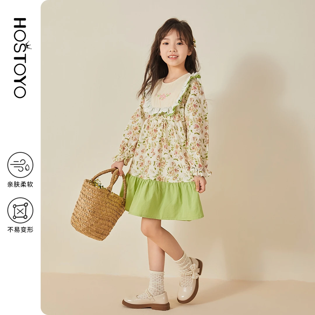 皇室童缘女童24秋季新品清新甜美田园法式荷叶连衣裙16730471053