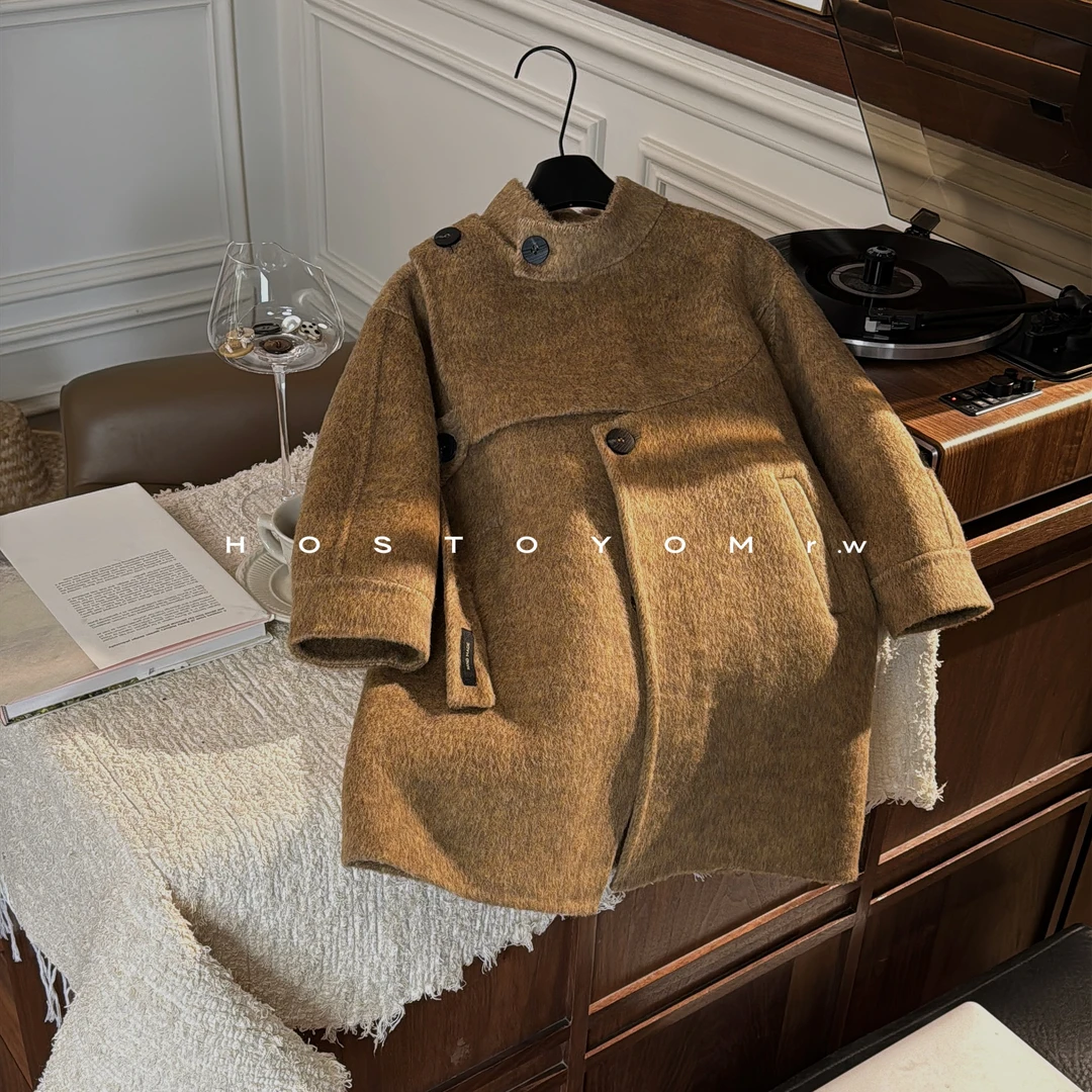 皇室童缘秋冬新款儿童气质纯色立领中长款羊毛大衣风衣