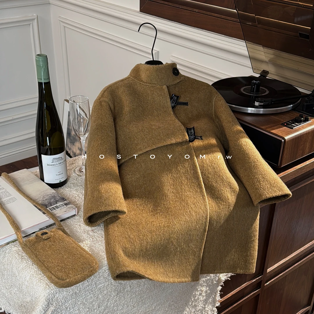 皇室童缘秋冬新款儿童洋气半开式包包款双面羊毛大衣风衣