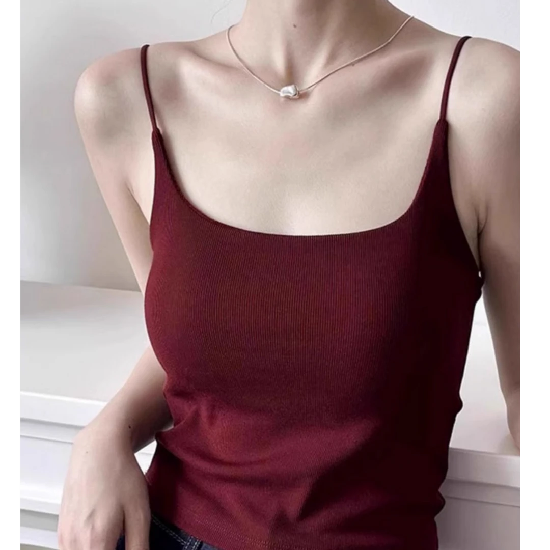 磨毛吊带背心女秋冬带胸垫文胸一体打底西装内搭保暖安可拉红上衣