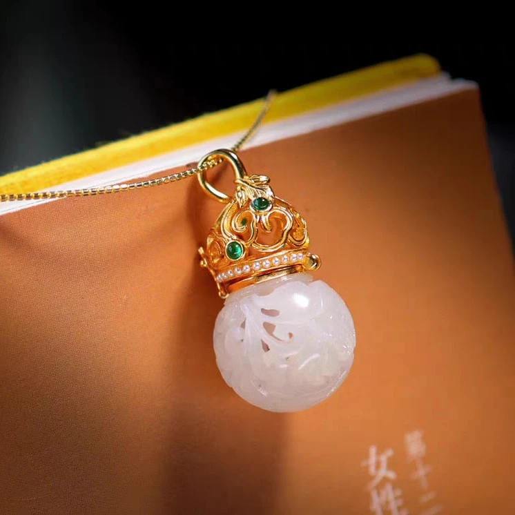 新中式古法镂空和田玉葫芦香囊吊坠国风