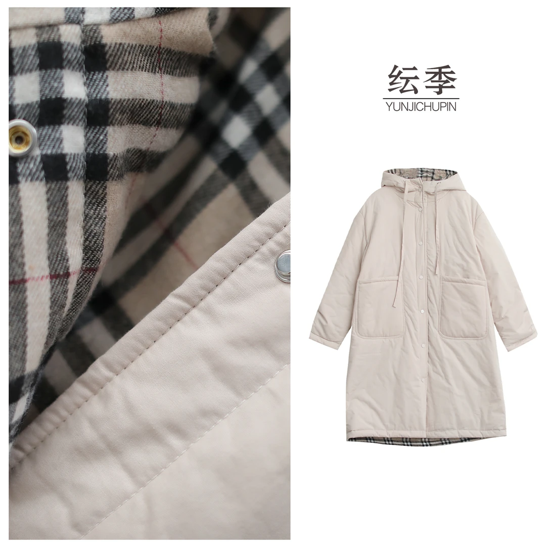 【纭季原创】衣长105 休闲百搭复古冬季长款连帽棉服D241692