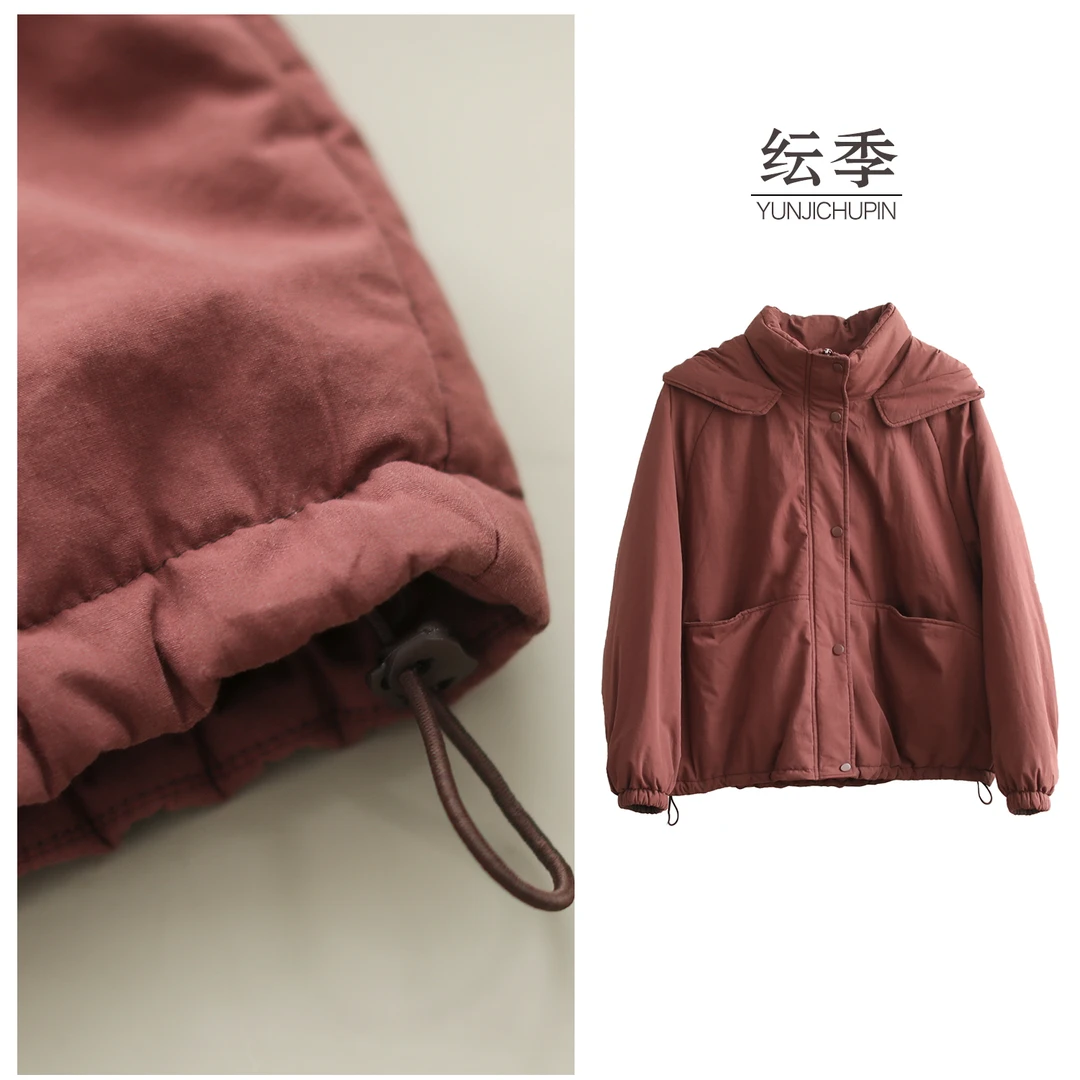 【纭裳定制】衣长63 秋冬新款纯色简约连帽上衣全棉棉服女D241525