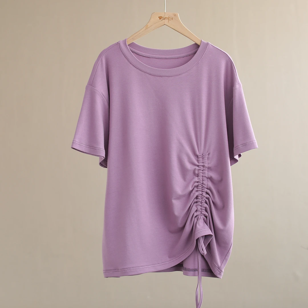 【纭季原创】衣长64 宽松设计感夏季新款纯色抽褶T恤D24590