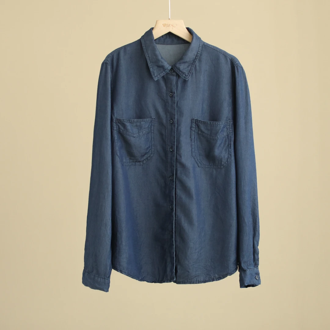 【纭裳原创】衣长66 水洗牛仔衬衫宽松垂感长袖休闲外套女D24870