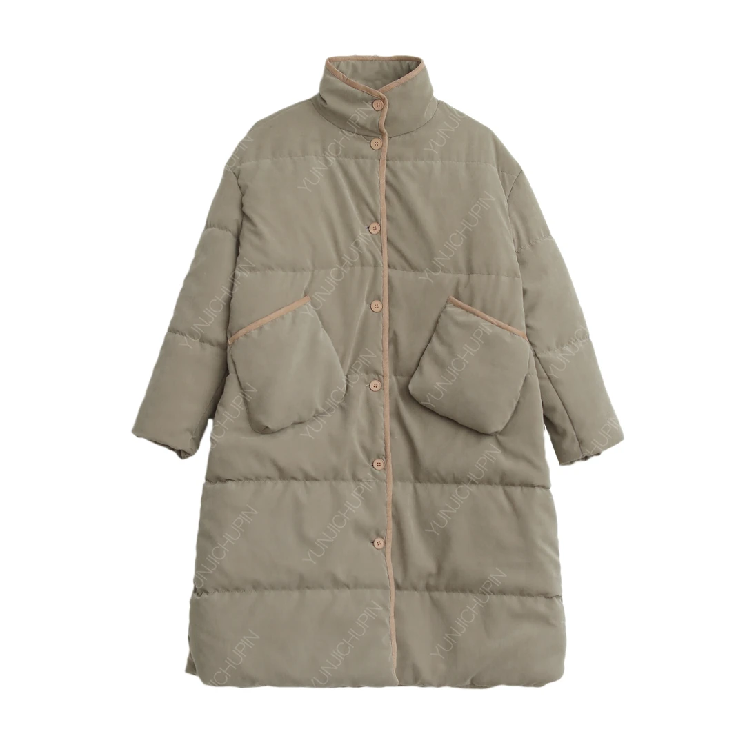 【麻念】衣长107 冬季中长款百搭保暖休闲棉服外套D241642