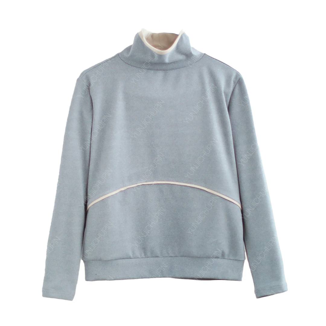 【纭季原创】衣长60 秋冬新款百搭拼接高领打底卫衣女D241533