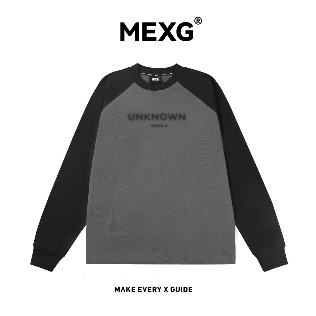 【“圆领插肩”长袖】MEXG!美式潮流!透气速干!秋季简约休闲长袖W058