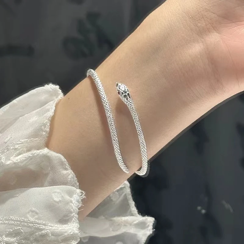 合金手镯 本命年银色开口灵蛇ins女轻奢时尚情人节七夕礼物饰品