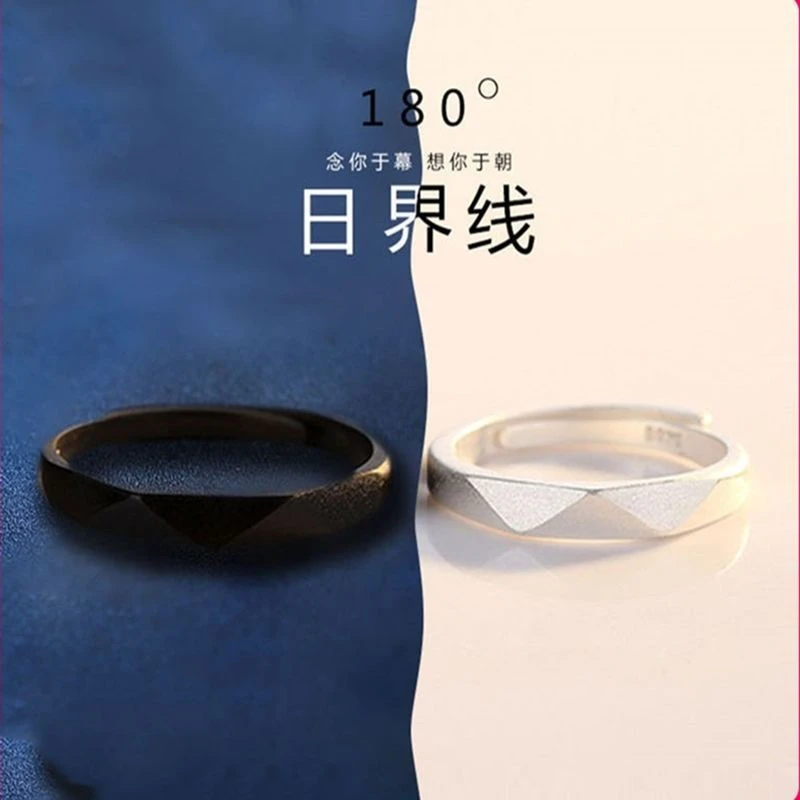 网红朝暮情侣对戒一对日韩黑白男女学生潮小众首饰高级感戒指饰品