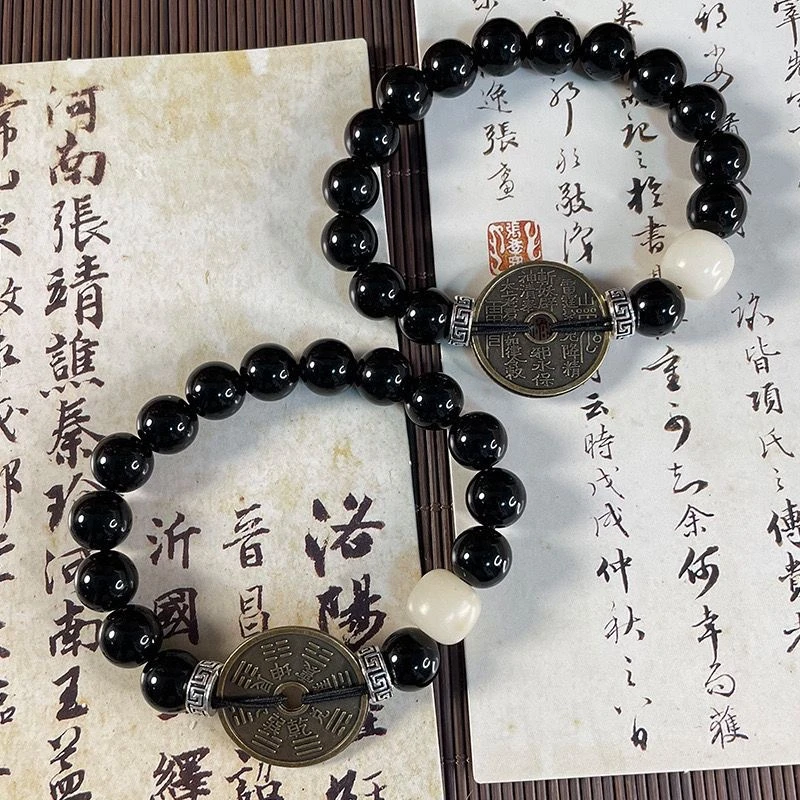 中式山鬼花钱国风手串小众设计复古太极八卦简约手链男士情侣七夕