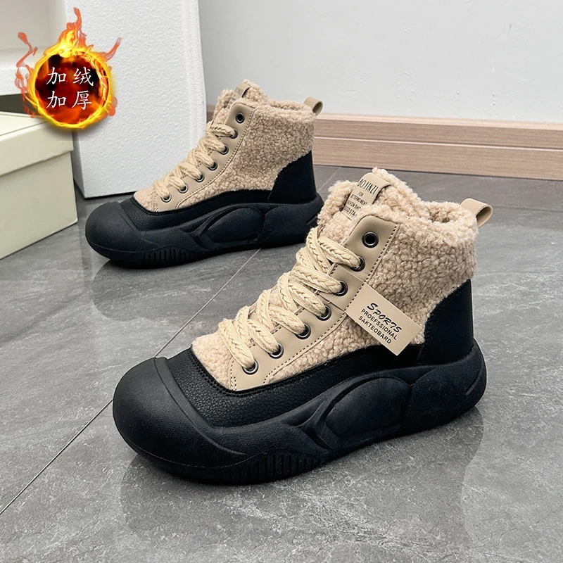 熙温州厂家2023冬季新款加绒时尚跑步休闲妈妈女士运动高帮休闲鞋