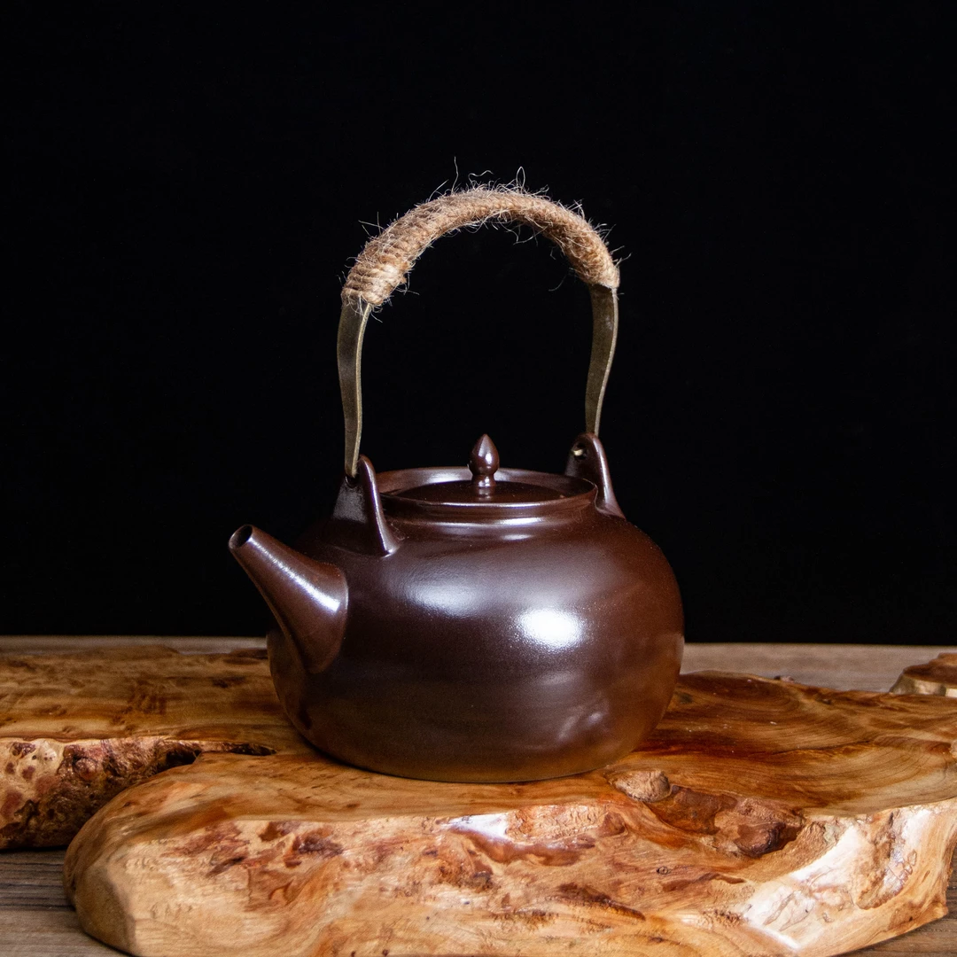 钦州坭兴陶烧水壶柴烧薄胎800cc容量提梁可明火煮茶壶