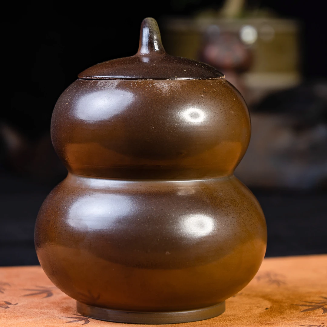 【柴烧天然微瑕】本陶手作钦州坭兴陶茶叶罐柴烧葫芦醒茶罐8两装