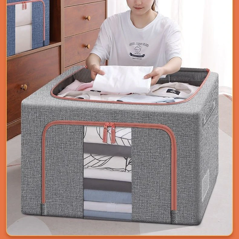 棉麻储物箱家用整理箱学生宿舍收纳盒透明特大号床上收纳箱折叠式