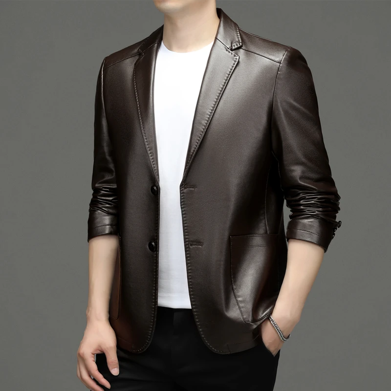 【M】男士春秋时尚经典大气款休闲皮西服真皮上衣外套M-M2