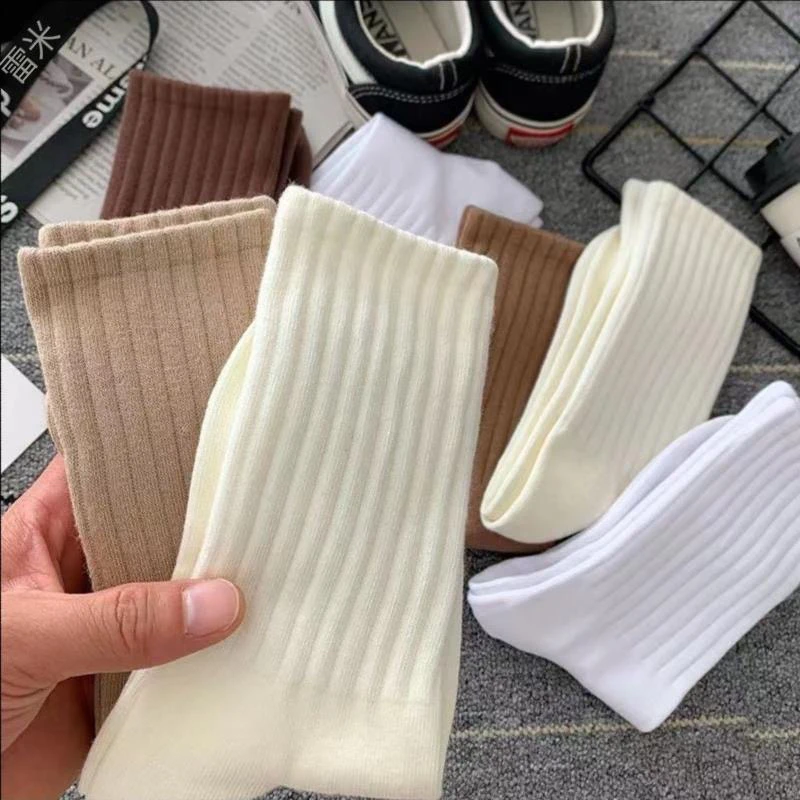 【6.9元5双】福利袜子女士ins潮百搭纯色中筒秋冬款加厚运动堆堆袜