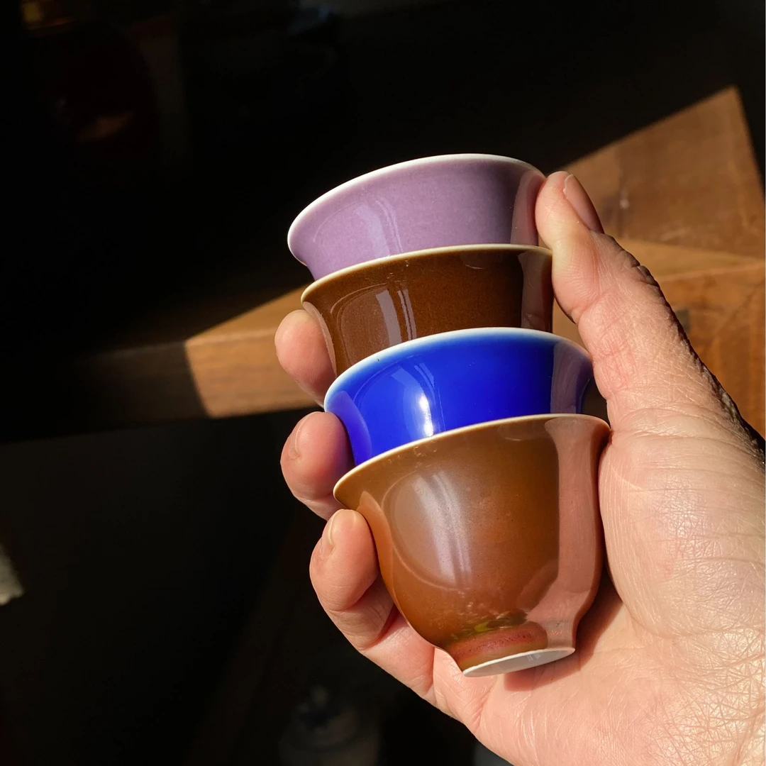 4个装  景德镇颜色釉高温小茶杯 小酒杯 客杯