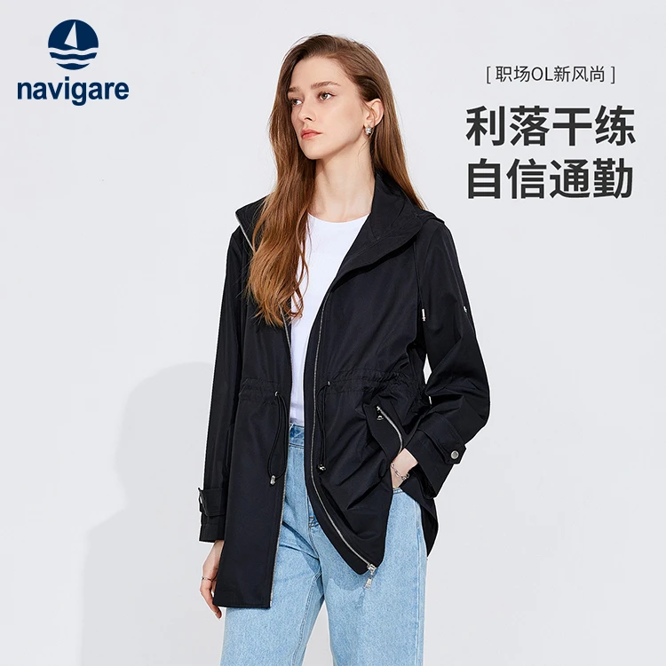 【收腰设计】navigare意大利小帆船春秋通勤休闲风衣女士中长款外套