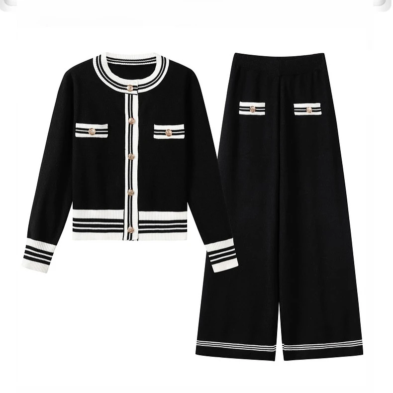 马克华菲气质女装时尚撞色复古小香风针织套装F31009A003