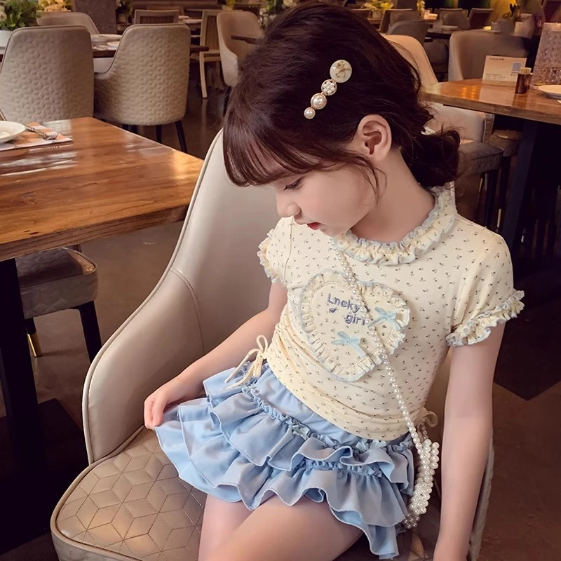 【现货】米米哈罗女童短袖T恤夏儿童上衣韩版碎花打底衫 MC24043