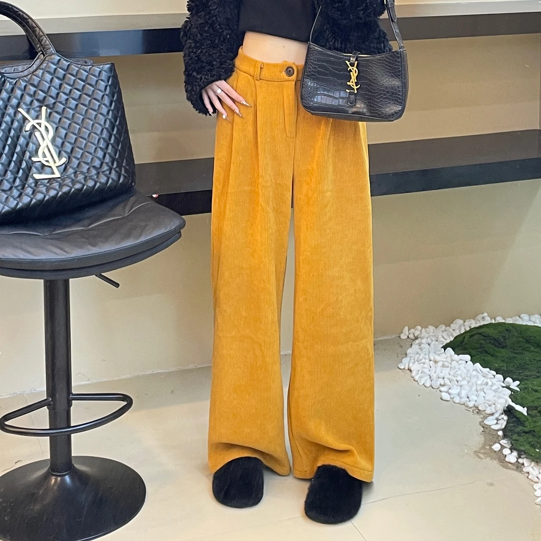 秋冬新款韩版洋气时尚休闲百搭宽松垂感高腰加绒裤子