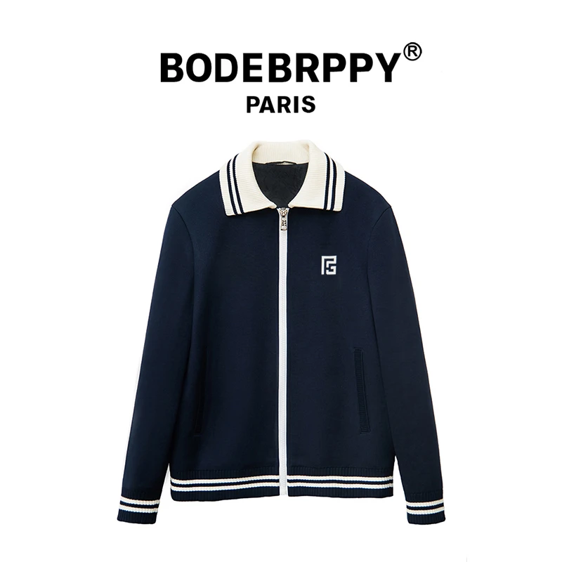 轻奢时尚百搭保暖大翻领经典针织棉夹克男士休闲欧货外套BD1959