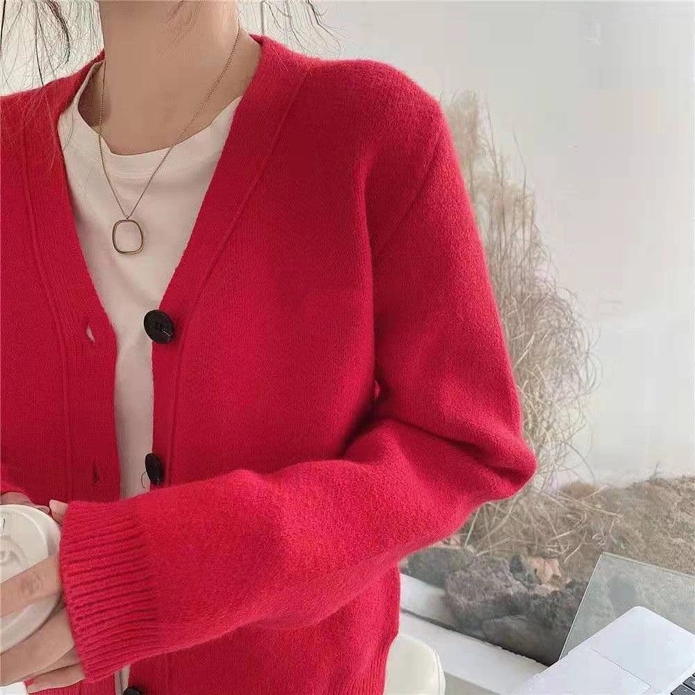 秋冬新款小香风纯欲短款圆领长袖格子毛衣针织衫女开衫外套