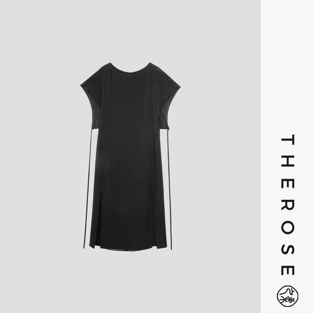 之柔【自然里跳舞】桑蚕丝鬼绉优雅连衣裙 气质宽松圆领开叉长裙女