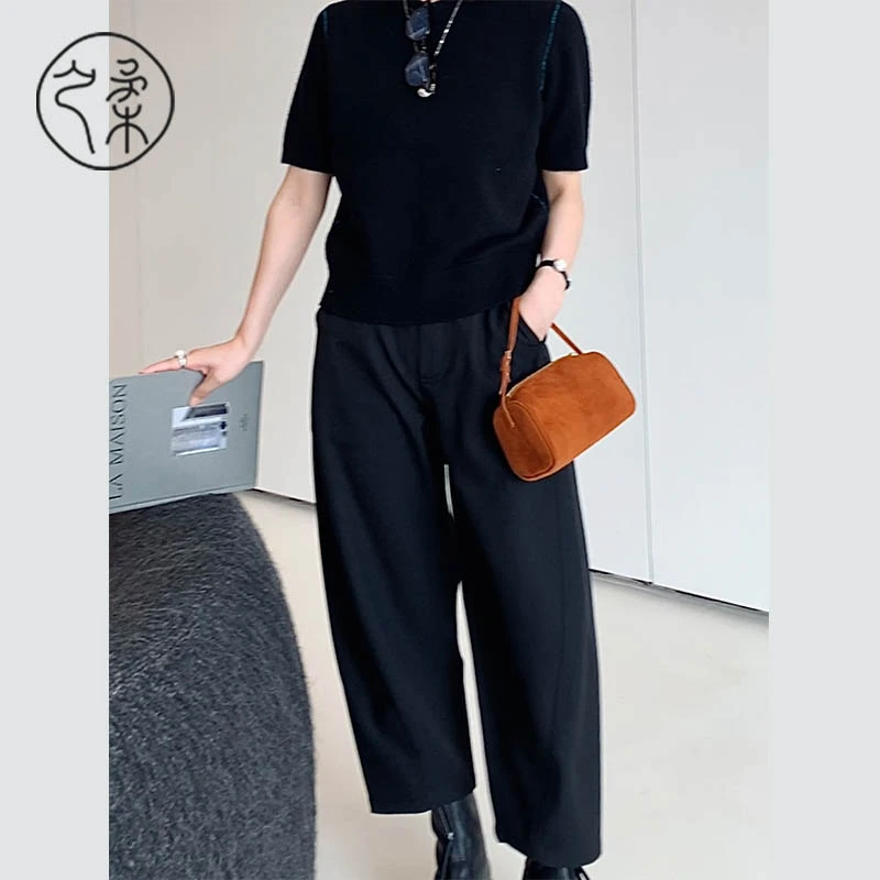 之柔【时髦镰刀裤】百搭休闲时尚显瘦九分裤 高腰宽松收腿镰刀裤