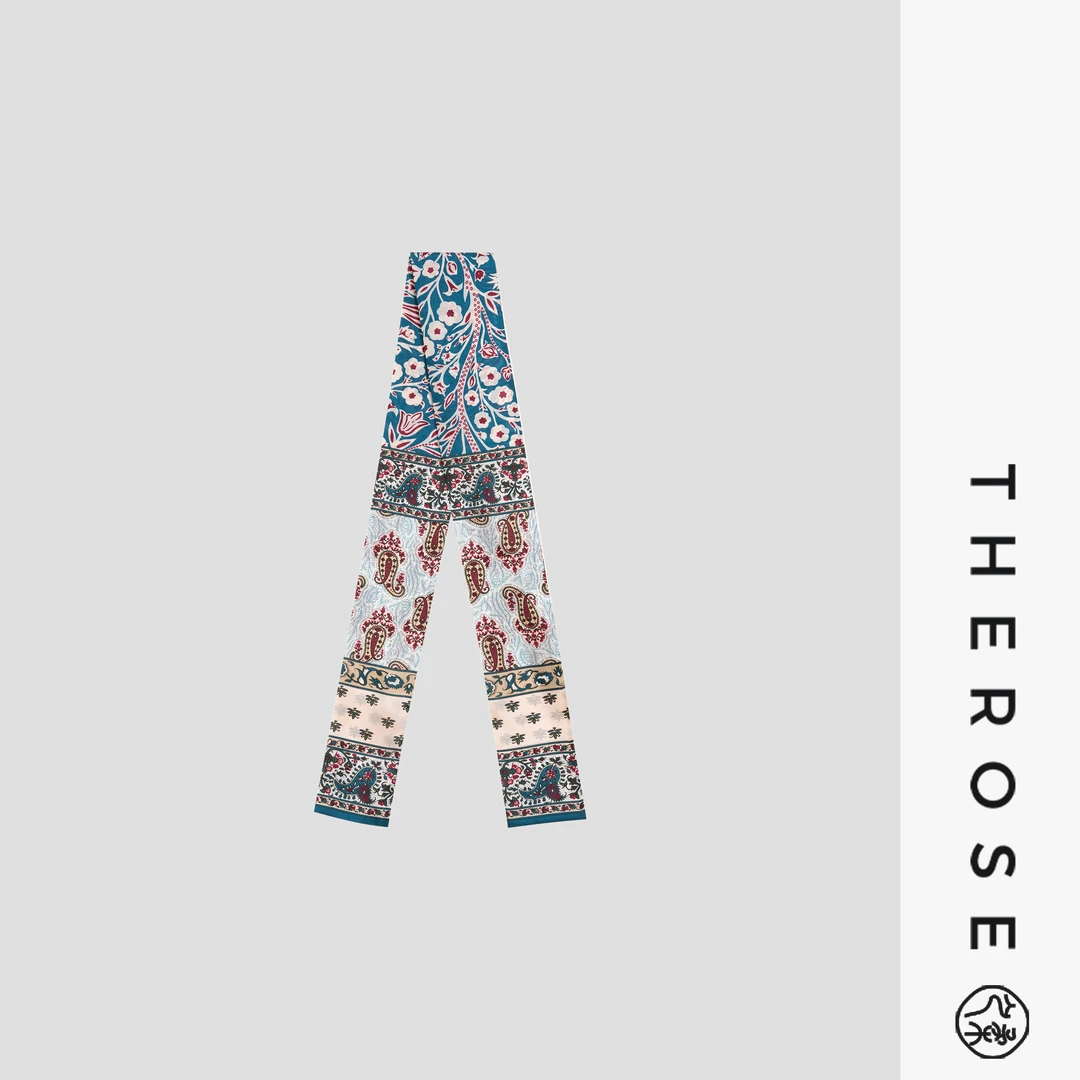 之柔【复古部落 飘带】10姆米雪纺缎轻薄气质腰果花百搭丝巾9*120cm