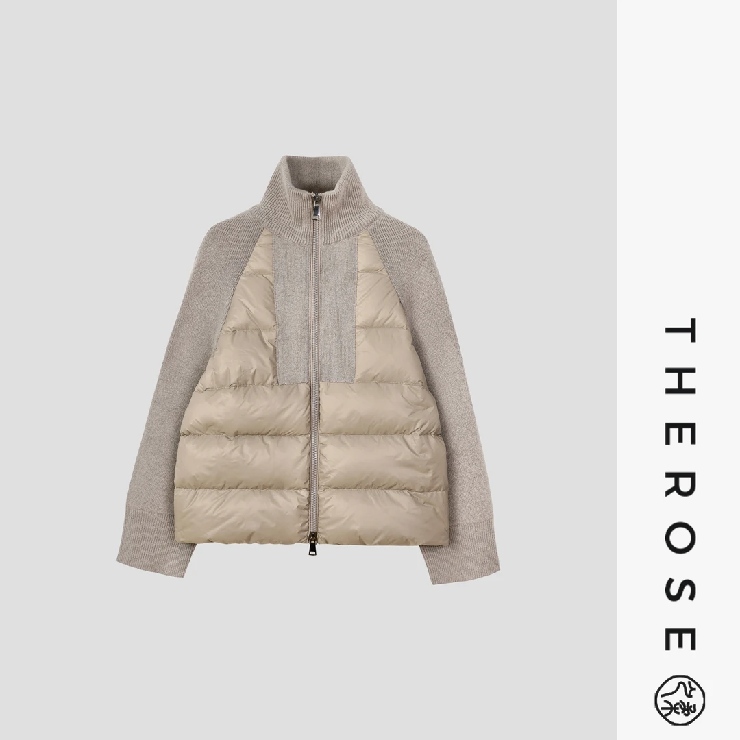 之柔【心灵驿站】休闲山羊绒针织袖拼接鹅绒服  秋冬立领女士外套