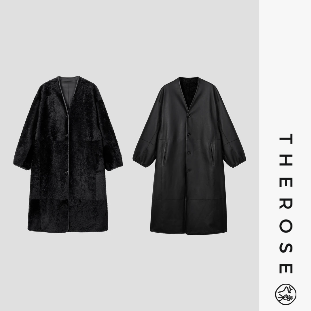 之柔【北境之冬】西班牙进口拉贡LACON高奢复古V领两面可穿长款大衣