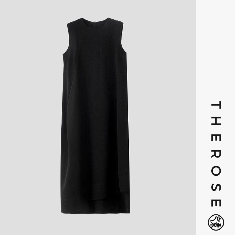 之柔【黑色解构裙】进口三醋酸易打理抗皱显瘦垂感不规则连衣裙