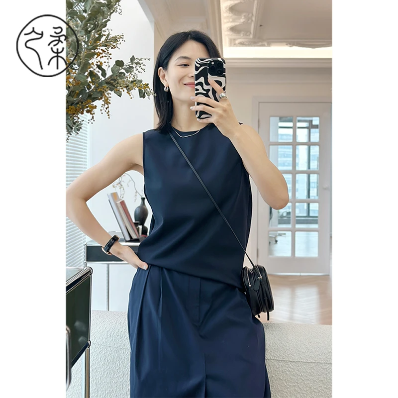 之柔【蓝色生活】意大利进口无袖弹力上衣 极简舒适坎肩女士背心