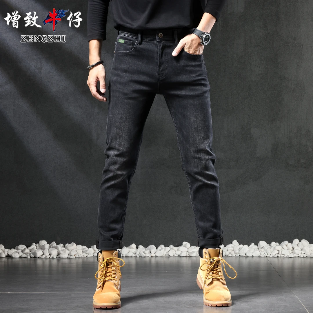 ZENGZHI/增致牛仔春夏新款高档男士牛仔裤弹力黑色合体小直筒062#