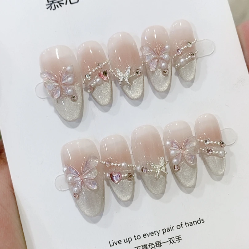 【月下蝶影】纯手工穿戴美甲~千浔手工穿戴甲美拉德钻